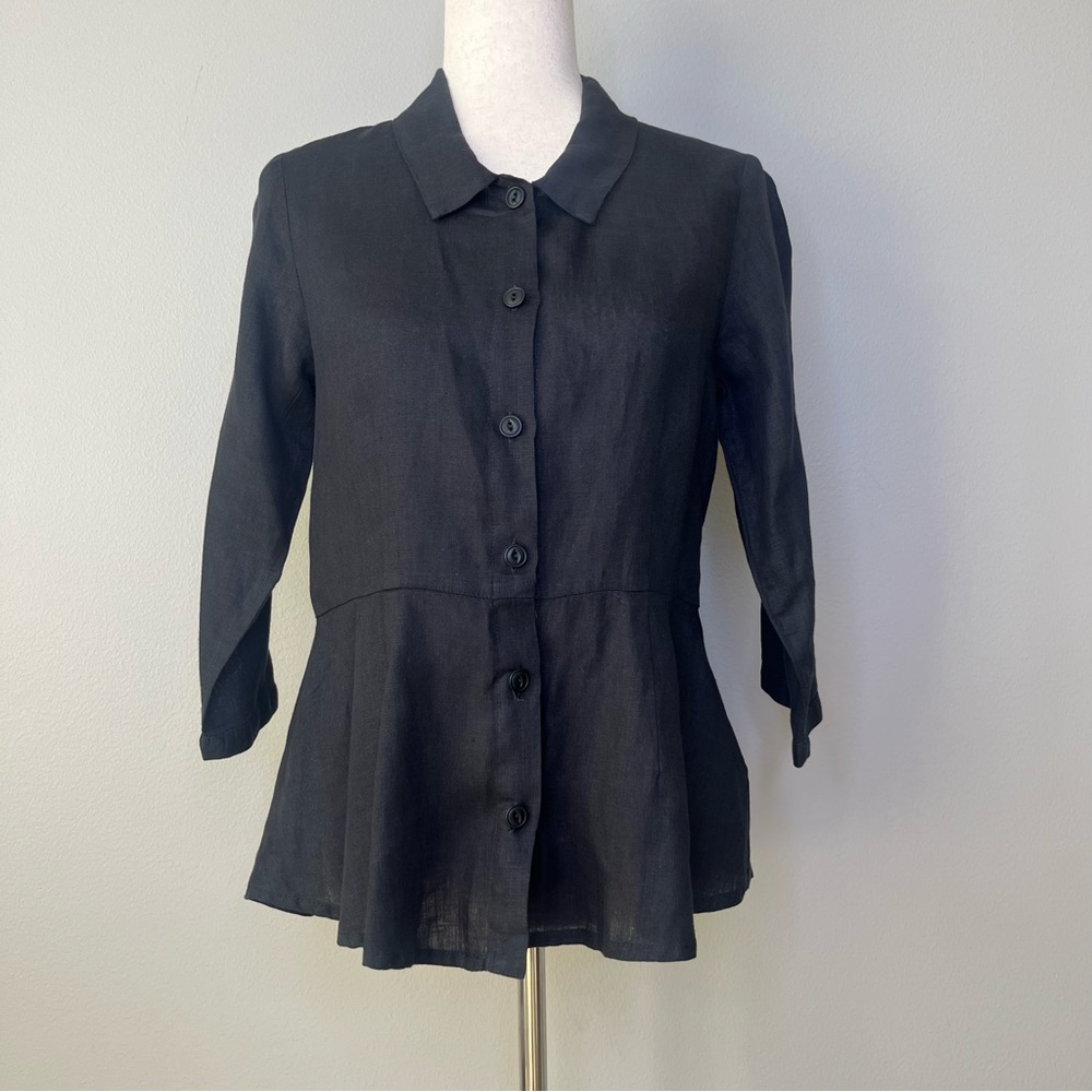 Flax‎ Black Linen Button Front Top / SZ P or 4-6